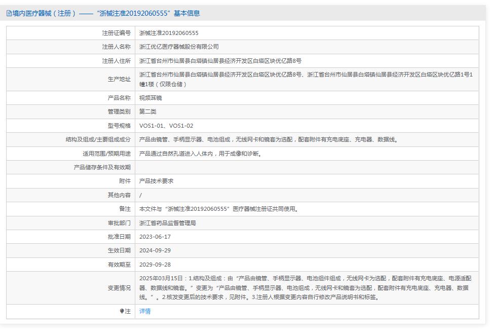 优亿 视频耳镜VOS1-01、VOS1-02